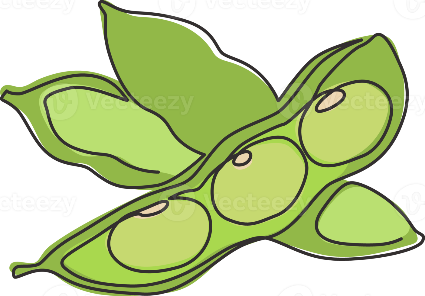 One continuous line drawing of whole healthy organic green edamame for farm logo identity. Fresh Japanese pea concept for vegetable icon. Modern single line draw design graphic vector illustration png