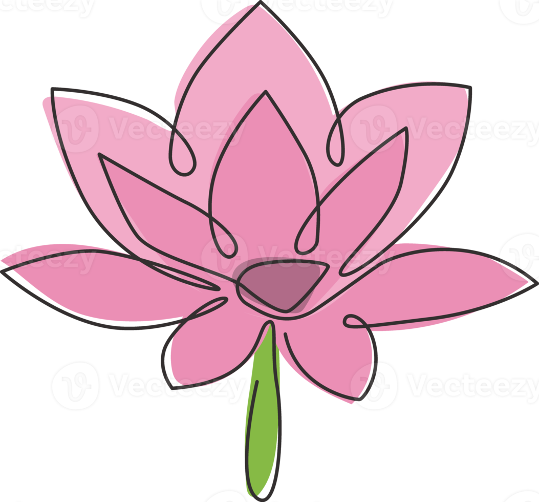 un dessin au trait continu de lotus frais de beauté pour le logo d'entreprise de spa. concept de fleur de nénuphar décoratif imprimable pour affiche de décoration murale. illustration vectorielle de dessin graphique à une seule ligne png