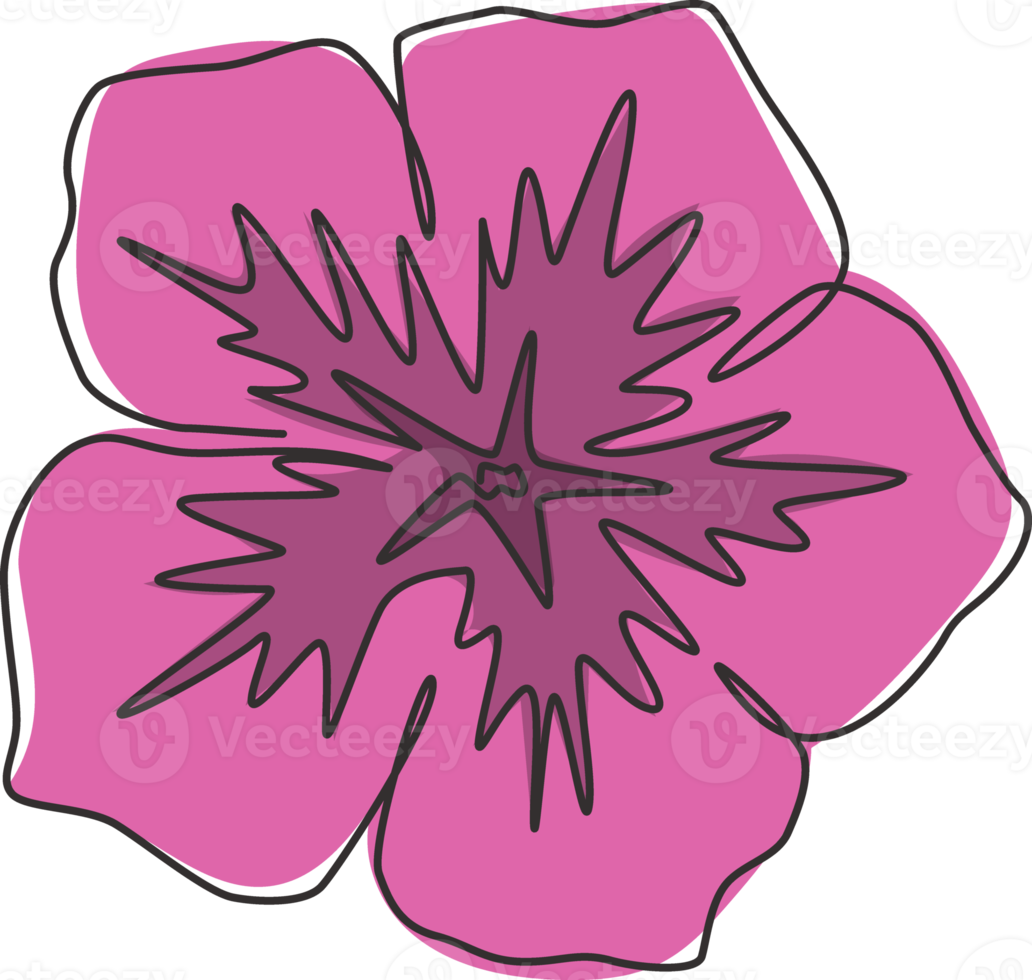 en kontinuerlig linjeteckning av beauty fresh petunioideae för trädgårdslogotyp. utskrivbar dekorativ petunia blomma koncept för hem vägg dekor affisch konst. moderna en rad rita design vektorillustration png