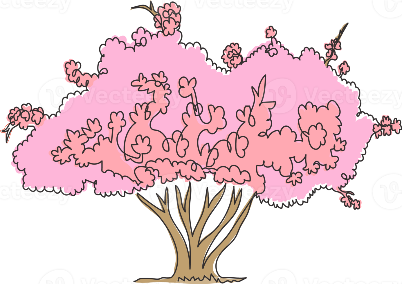 disegno a una linea di un albero di sakura giapponese esotico per la stampa di poster da parete per la decorazione della casa. concetto di pianta di fiori di ciliegio per il logo del parco nazionale. illustrazione vettoriale di disegno di disegno di linea continua moderna png