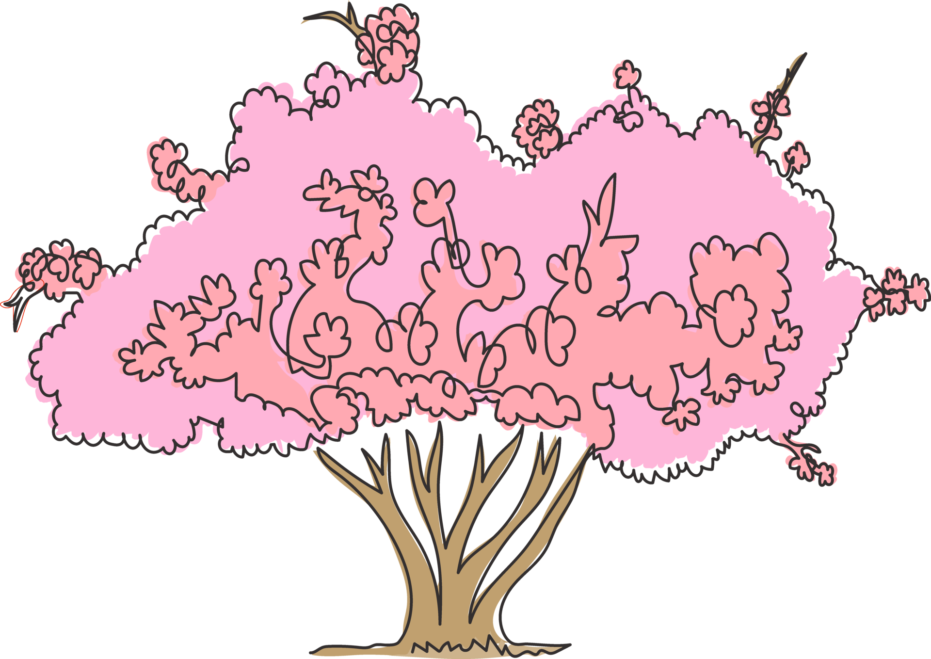 Single one line drawing of exotic Japanese sakura tree for home art