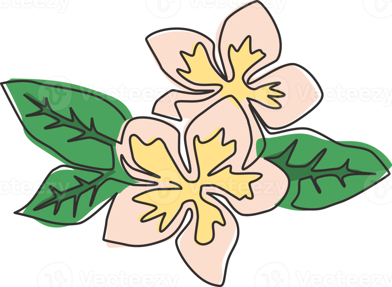 One single line drawing beauty fresh plumeria for home decor wall art poster print. Decorative frangipani flower concept for wedding invitation. Modern continuous line draw design vector illustration png