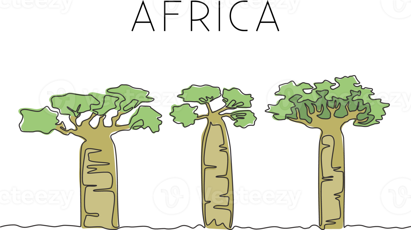 eine durchgehende Strichzeichnung eines großen Affenbrotbaums. dekorative adansonia digitata pflanze für zu hause wanddekor kunstplakatdruck. Reise-Urlaub-Konzept. trendige Single-Line-Draw-Design-Vektor-Illustration png