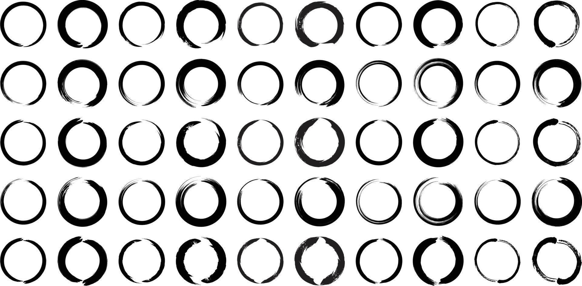 Grunge Circle Thin line black abstract shape 50 Set vector