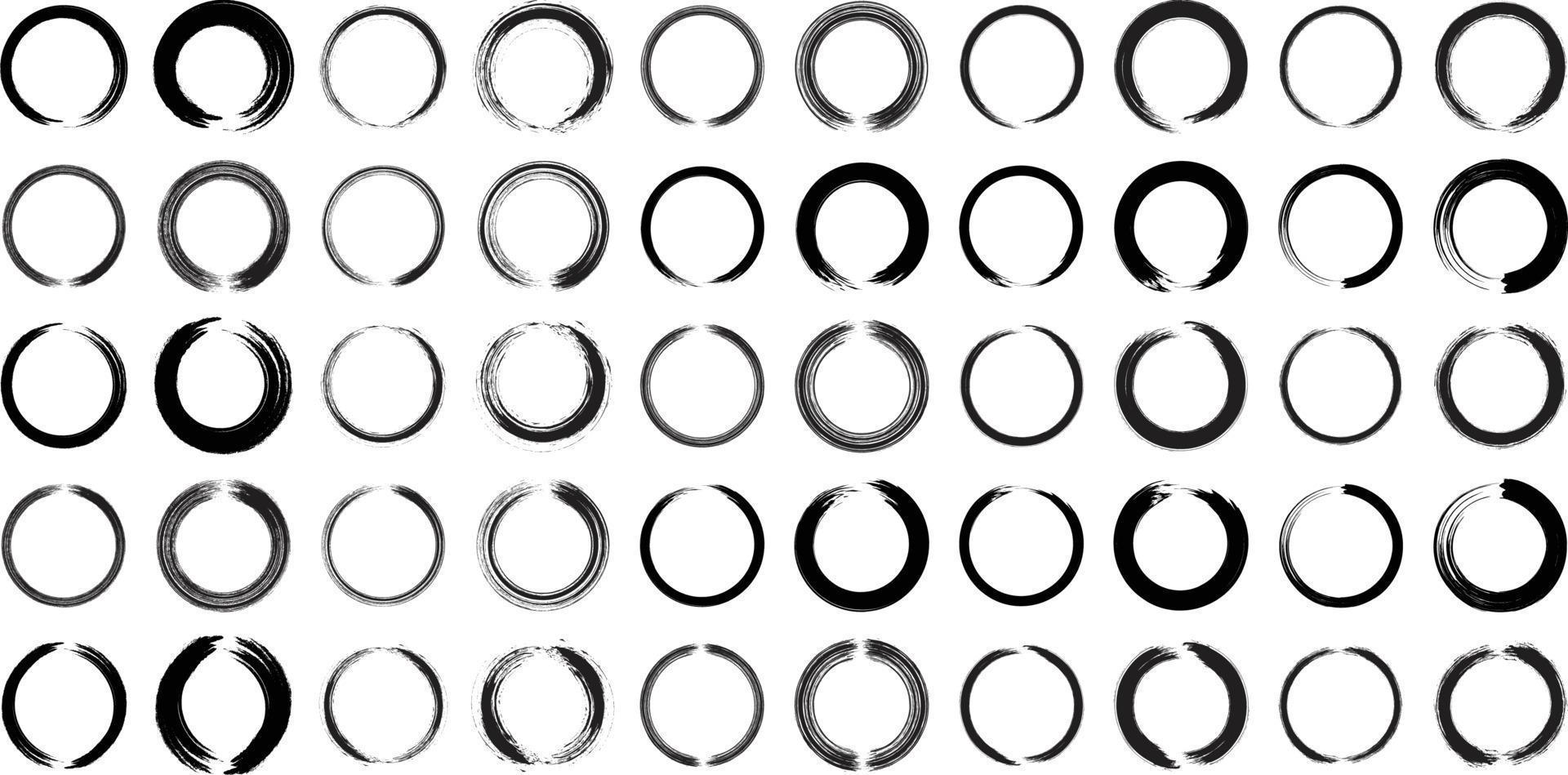 Grunge Circle Thin line black abstract shape 50 Set vector