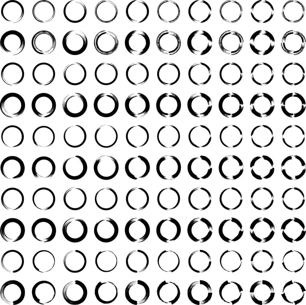 Grunge Circle Thin line black abstract shape 50 Set vector