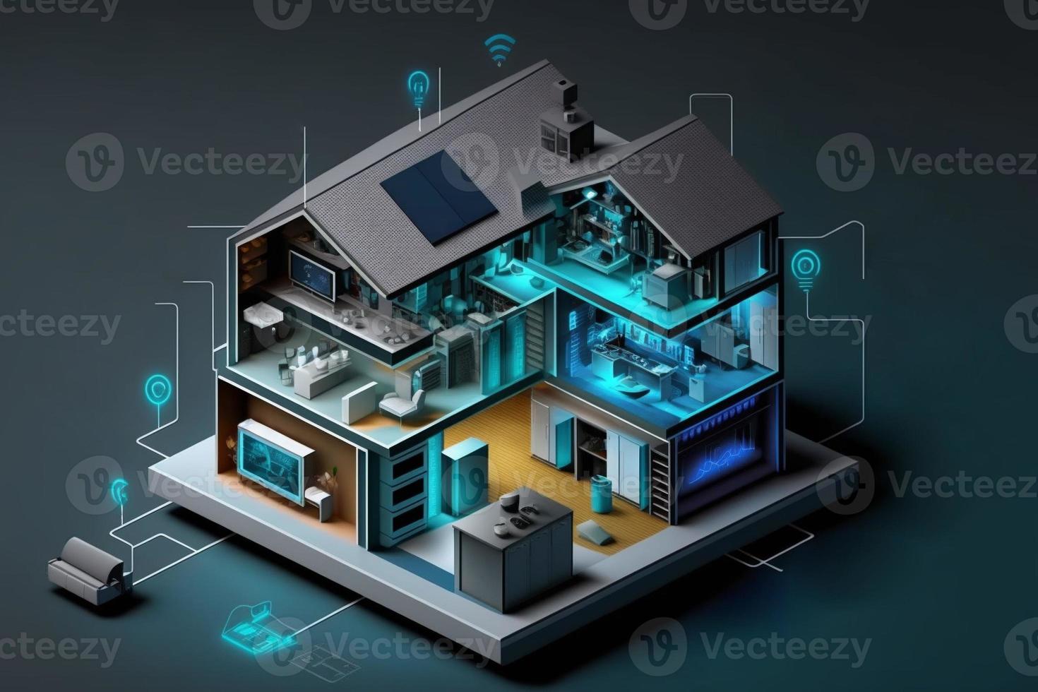 Modern smart home systems of smart building , The smart home is isolated background . Generate Ai photo