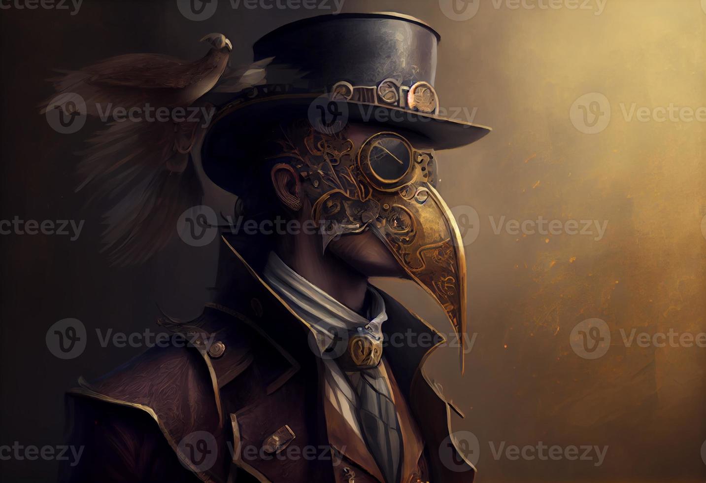 a man wearing a steampunk hat and a steampunk mask, fantasy art, steampunk. Generate Ai photo