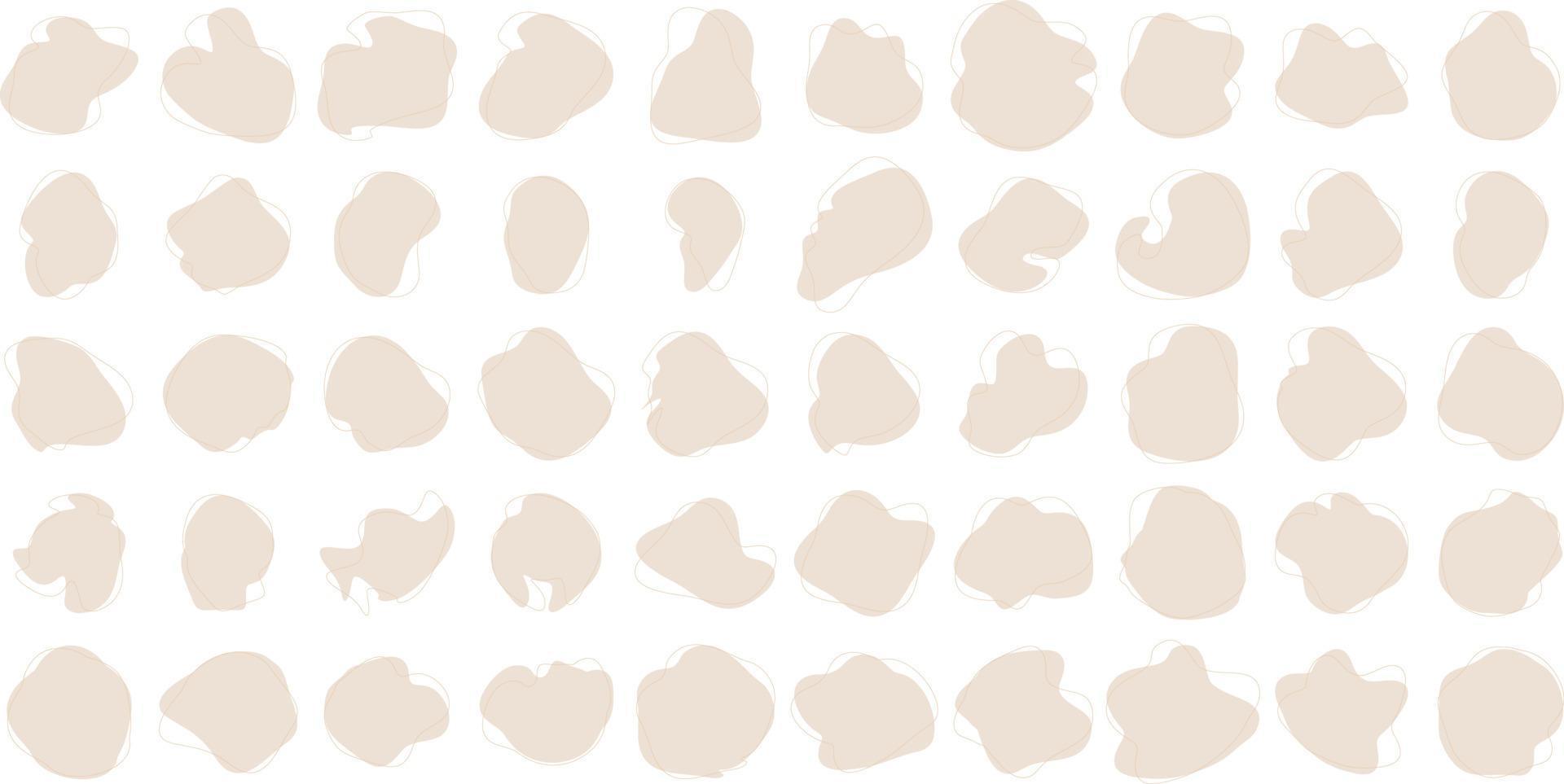 Hand Drawn Organic Shapes Liquid and fluid shape beige color symbol Set 50 vector
