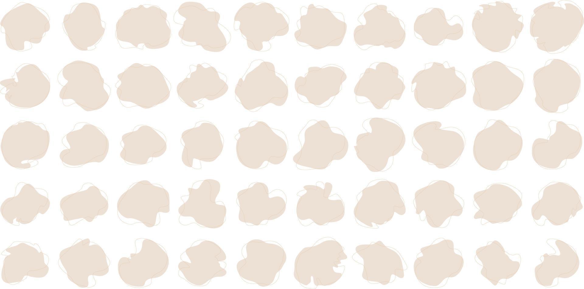 Hand Drawn Organic Shapes Liquid and fluid shape beige color symbol Set 50 vector