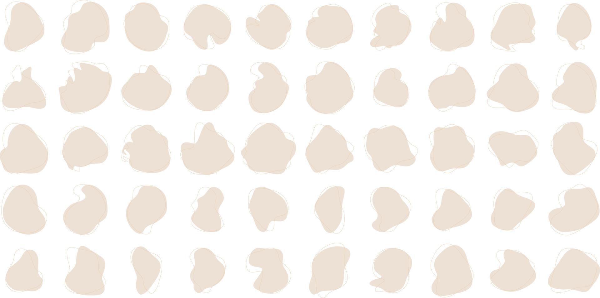 Hand Drawn Organic Shapes Liquid and fluid shape beige color symbol Set 50 vector