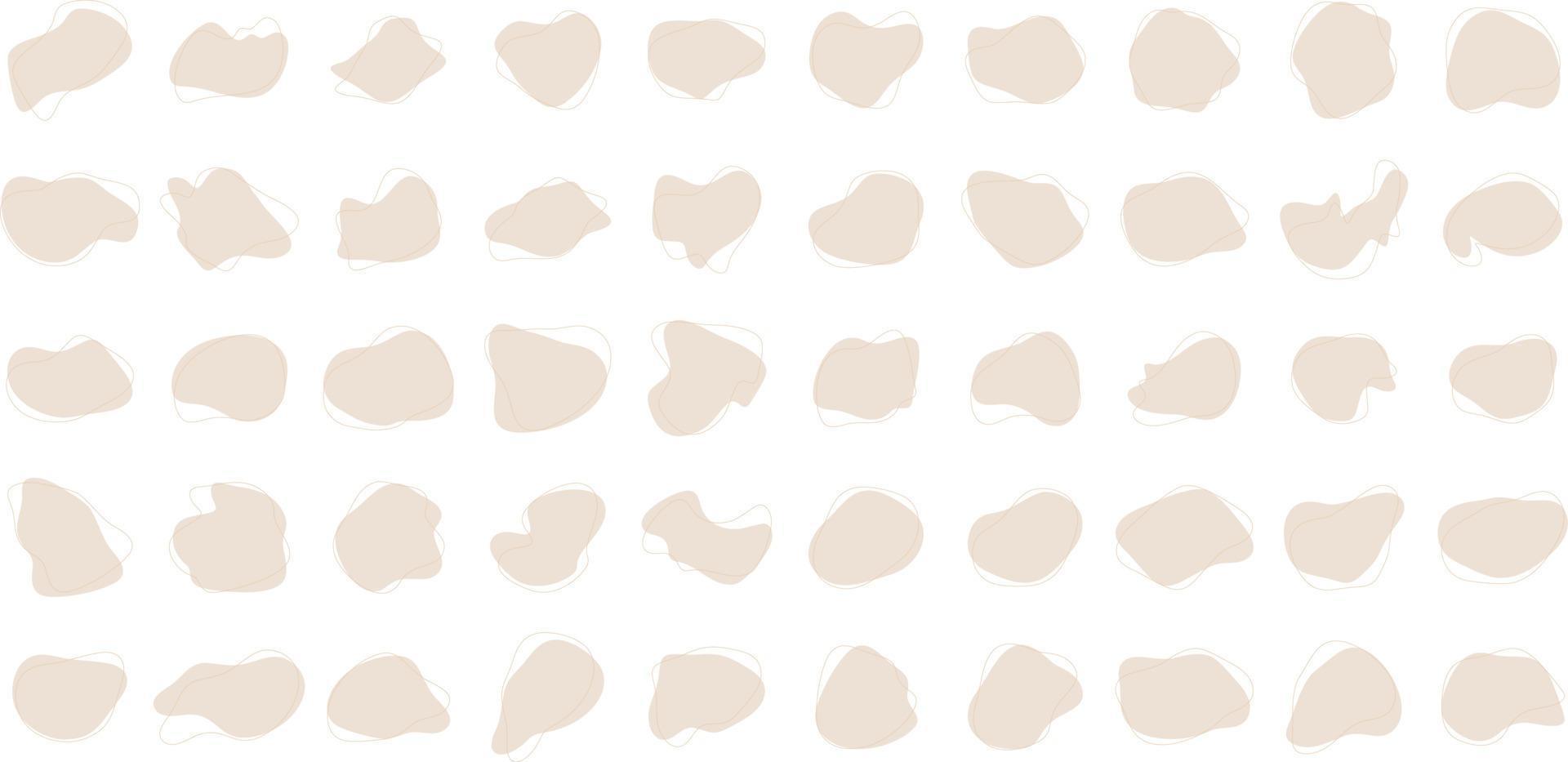 Hand Drawn Organic Shapes Liquid and fluid shape beige color symbol Set 50 vector