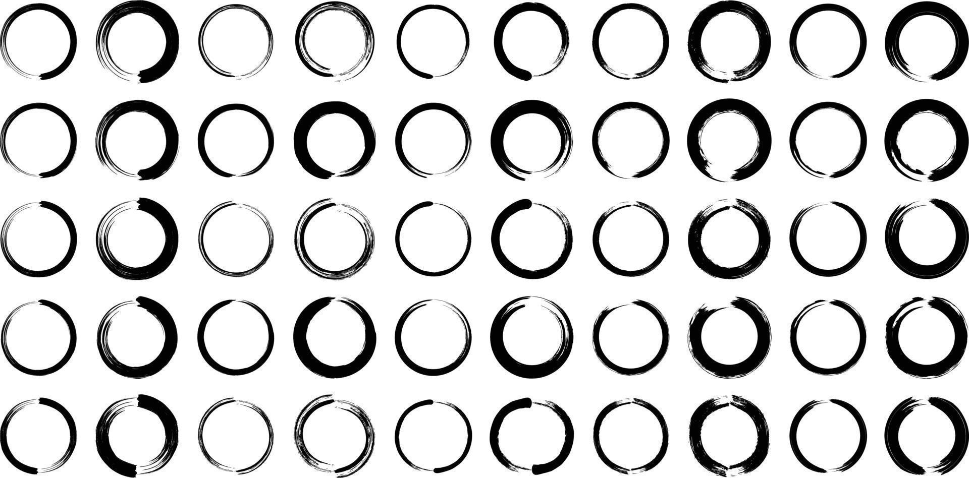 grunge circulo negrita línea negro resumen forma 50 conjunto vector