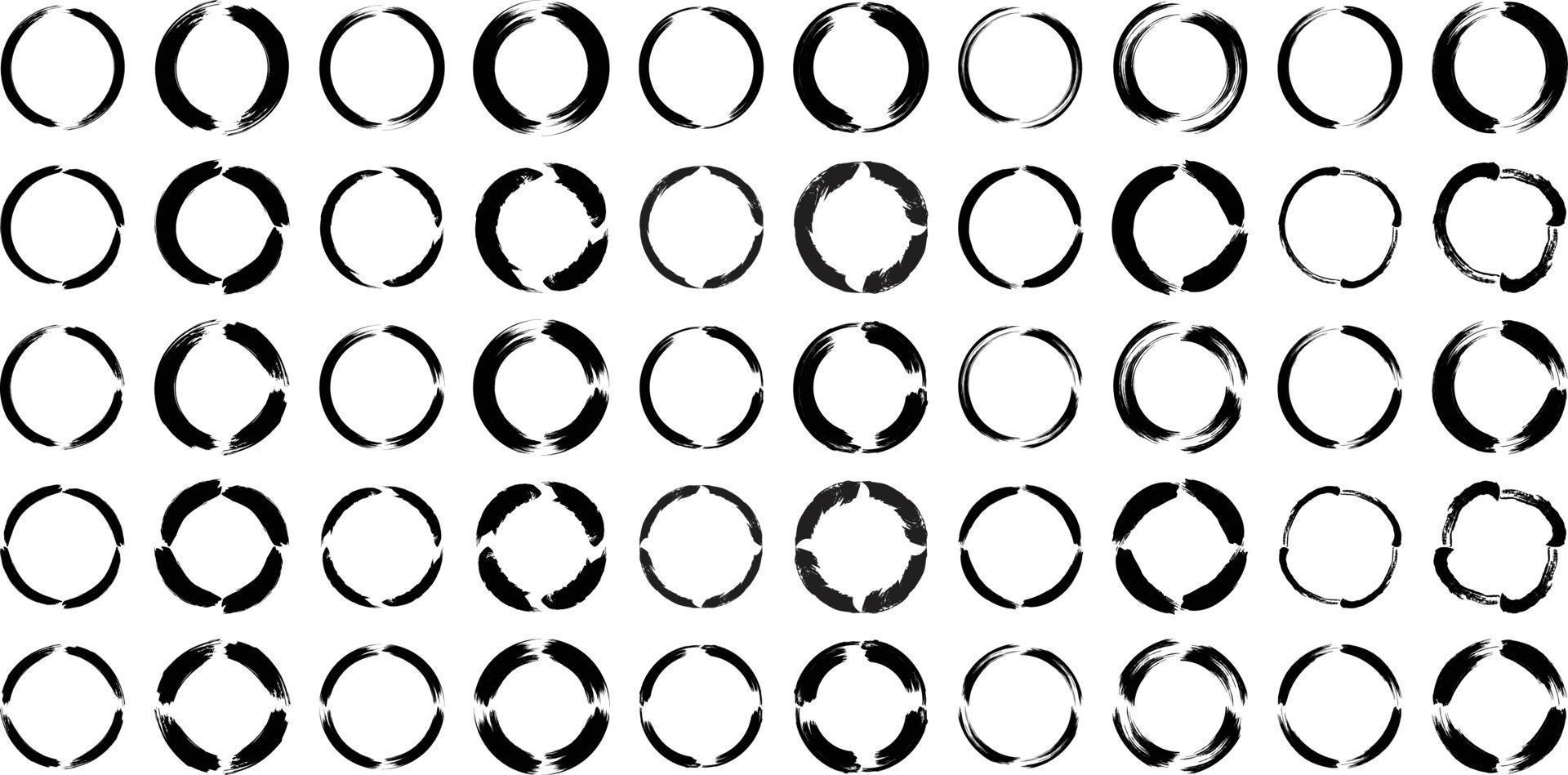 Grunge Circle Bold Line black abstract shape 50 Set vector