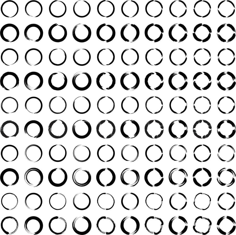 Grunge Circle Bold Line black abstract shape 100 Set vector