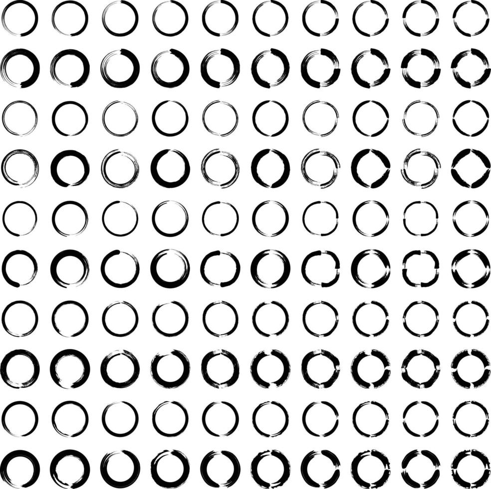 Grunge Circle Bold Line black abstract shape 100 Set vector