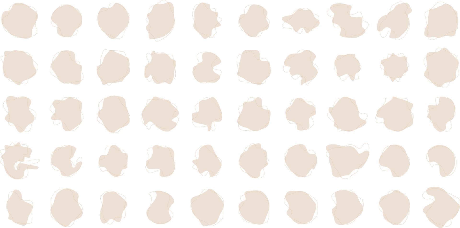 Hand Drawn Organic Shapes Liquid and fluid shape beige color symbol Set 50 vector