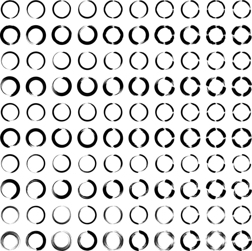 Grunge Circle Thin line black abstract shape 50 Set vector