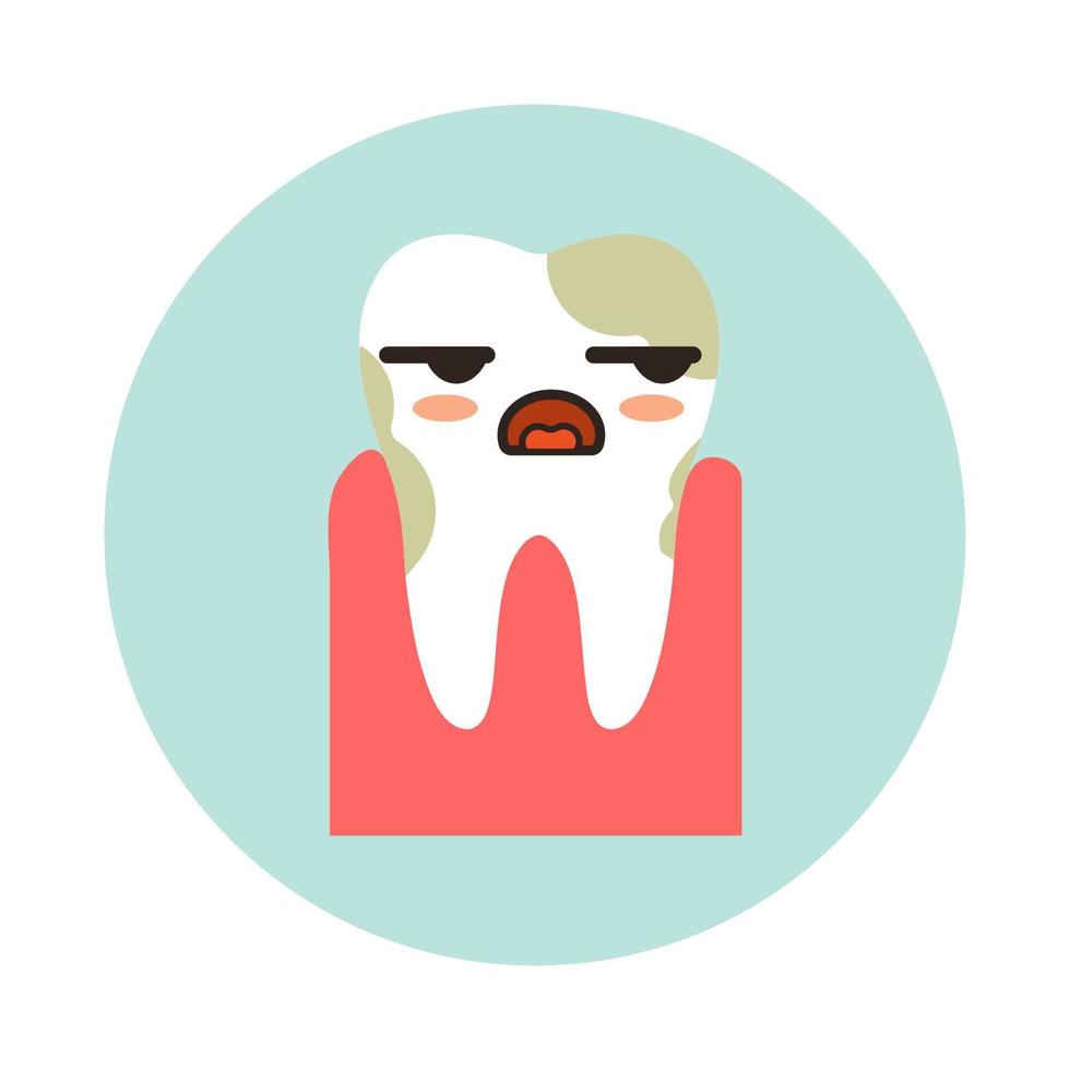 Flat icon of a dirty kawaii tooth. Vector illustration