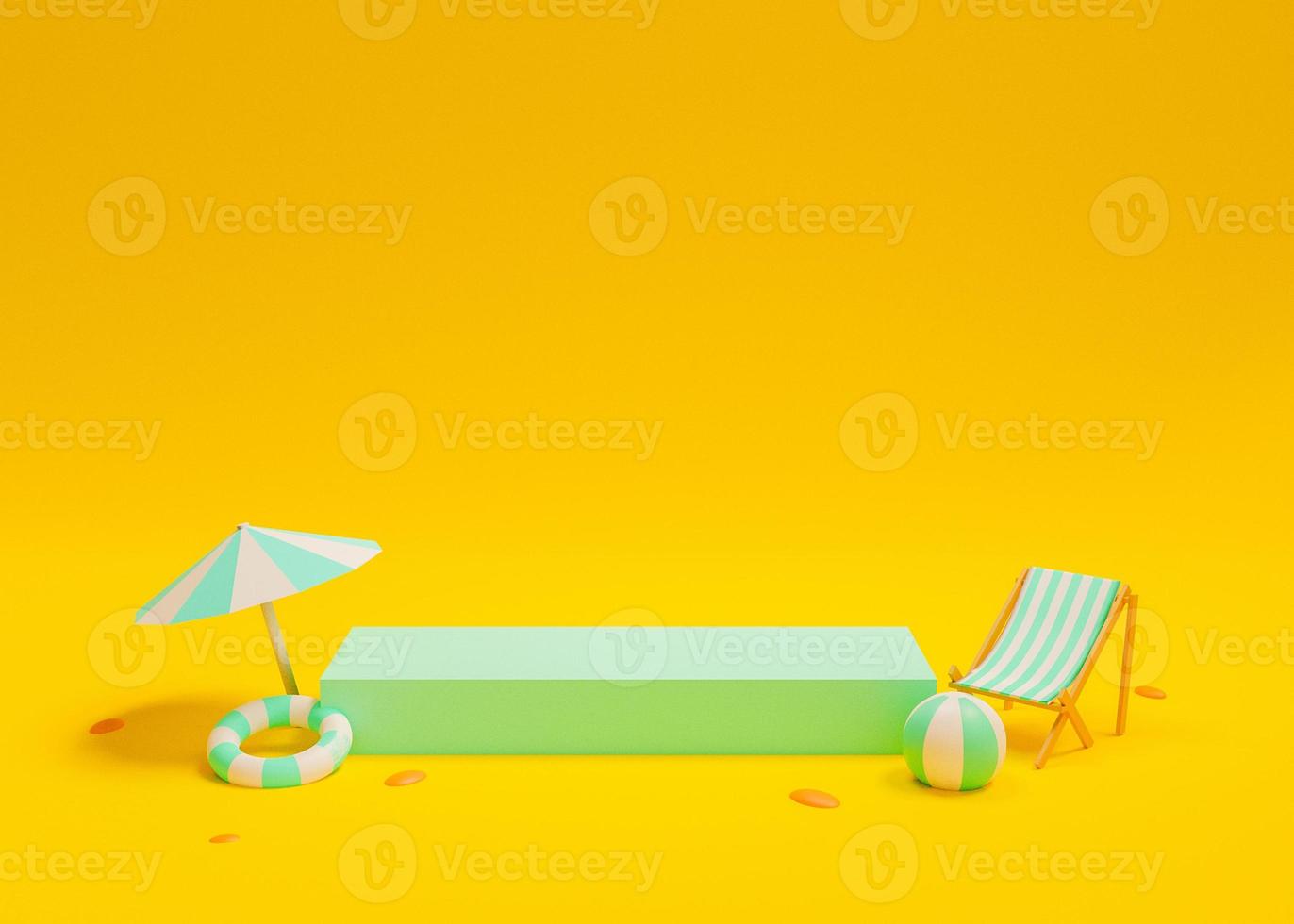 3D rendering scene with podium and abstract background. sumner background. podium for cosmetic product presentation. photo