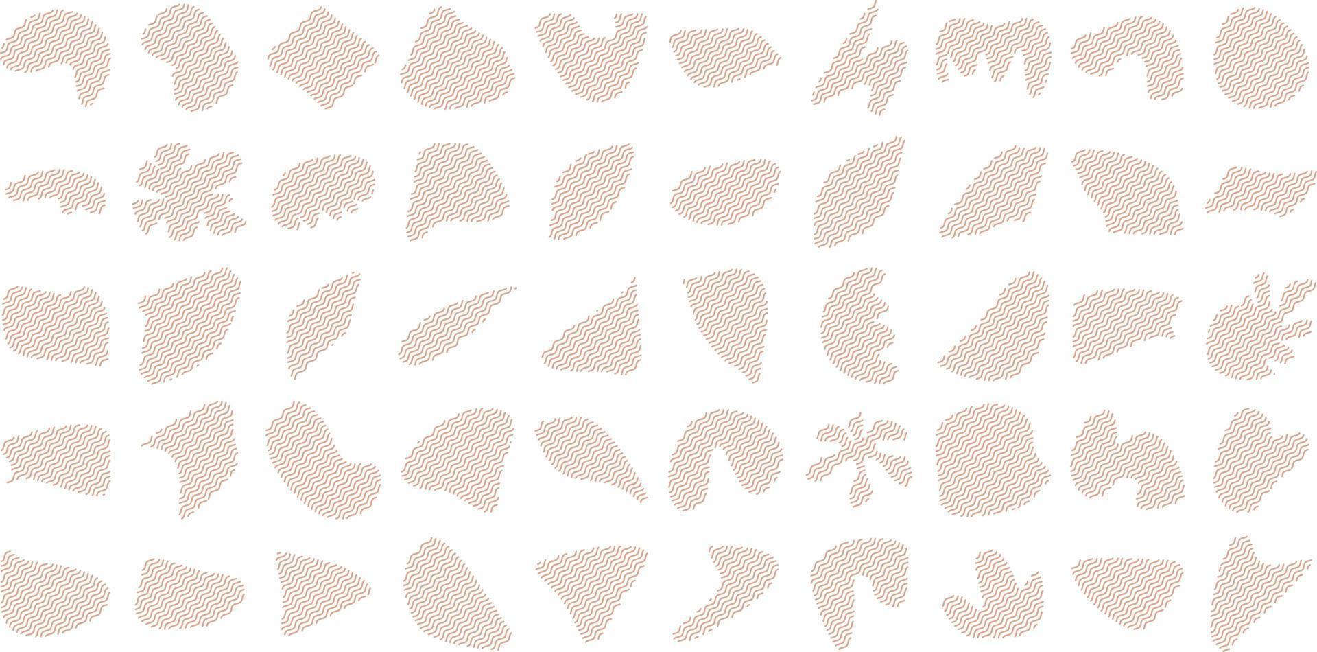 Zig Zag Organic Shapes Liquid and fluid Beige Color symbol Set 50 vector