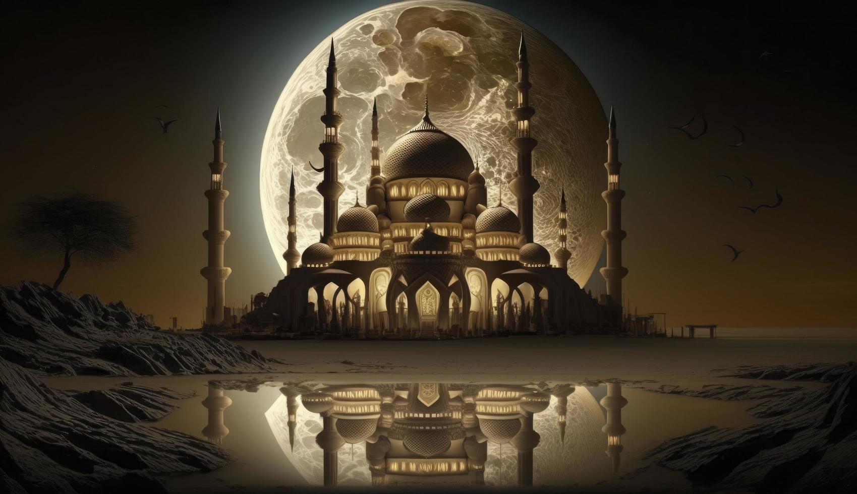 3d illustration of amazing architecture design of muslim mosque ramadan concept, illustration of amazing architecture design of muslim mosque ramadan concept, Generate Ai photo