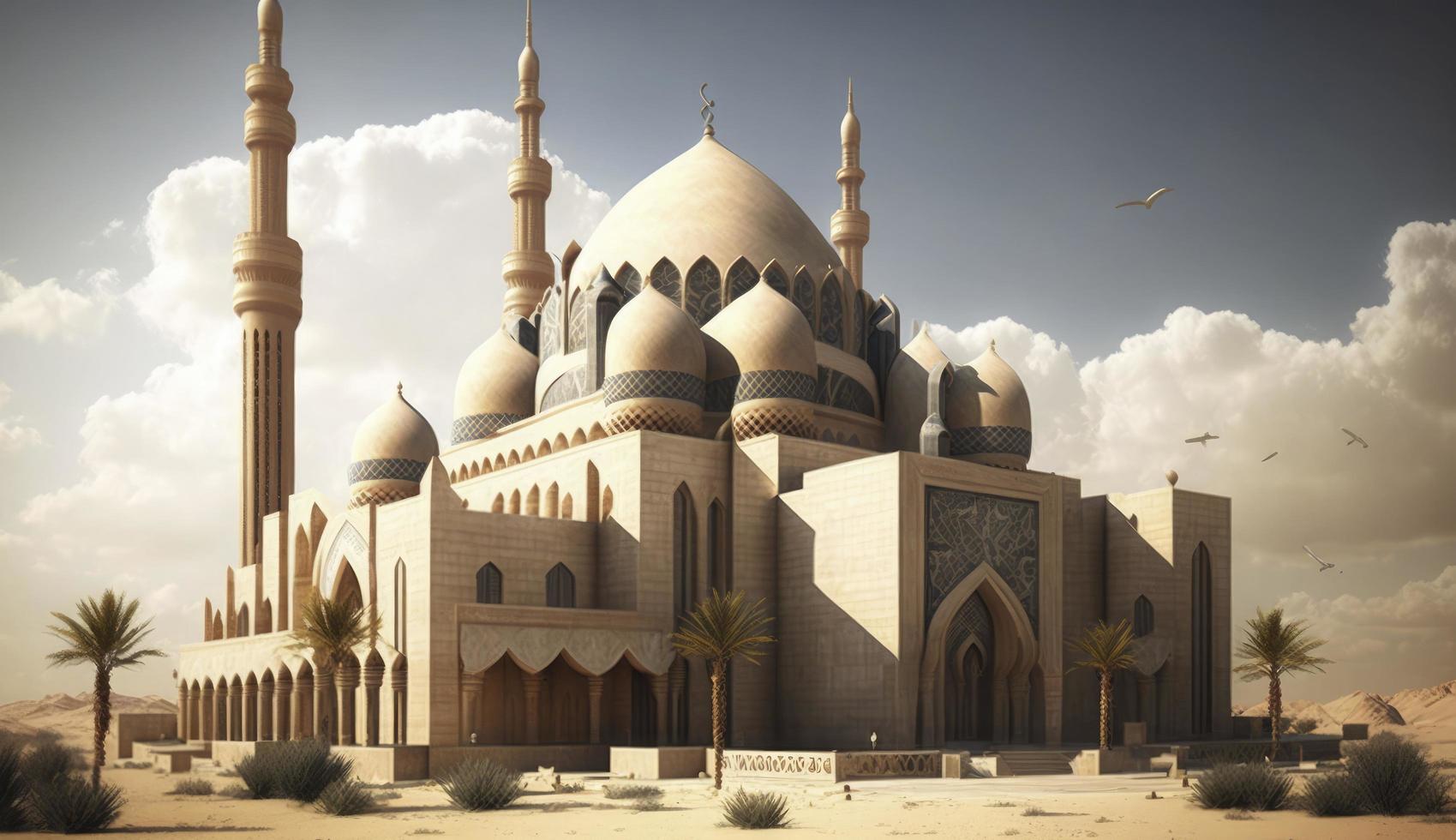 3d illustration of amazing architecture design of muslim mosque ramadan concept, illustration of amazing architecture design of muslim mosque ramadan concept, Generate Ai photo