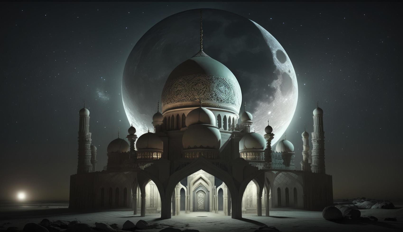 3d illustration of amazing architecture design of muslim mosque ramadan concept, illustration of amazing architecture design of muslim mosque ramadan concept, Generate Ai photo