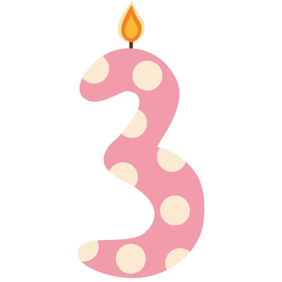 Vector birthday candles set in different colors. Number candles,birthday cake candle numbers 3