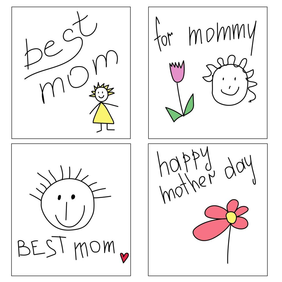 Mothers day greeting cards set, stylized greeting cards for mom vector