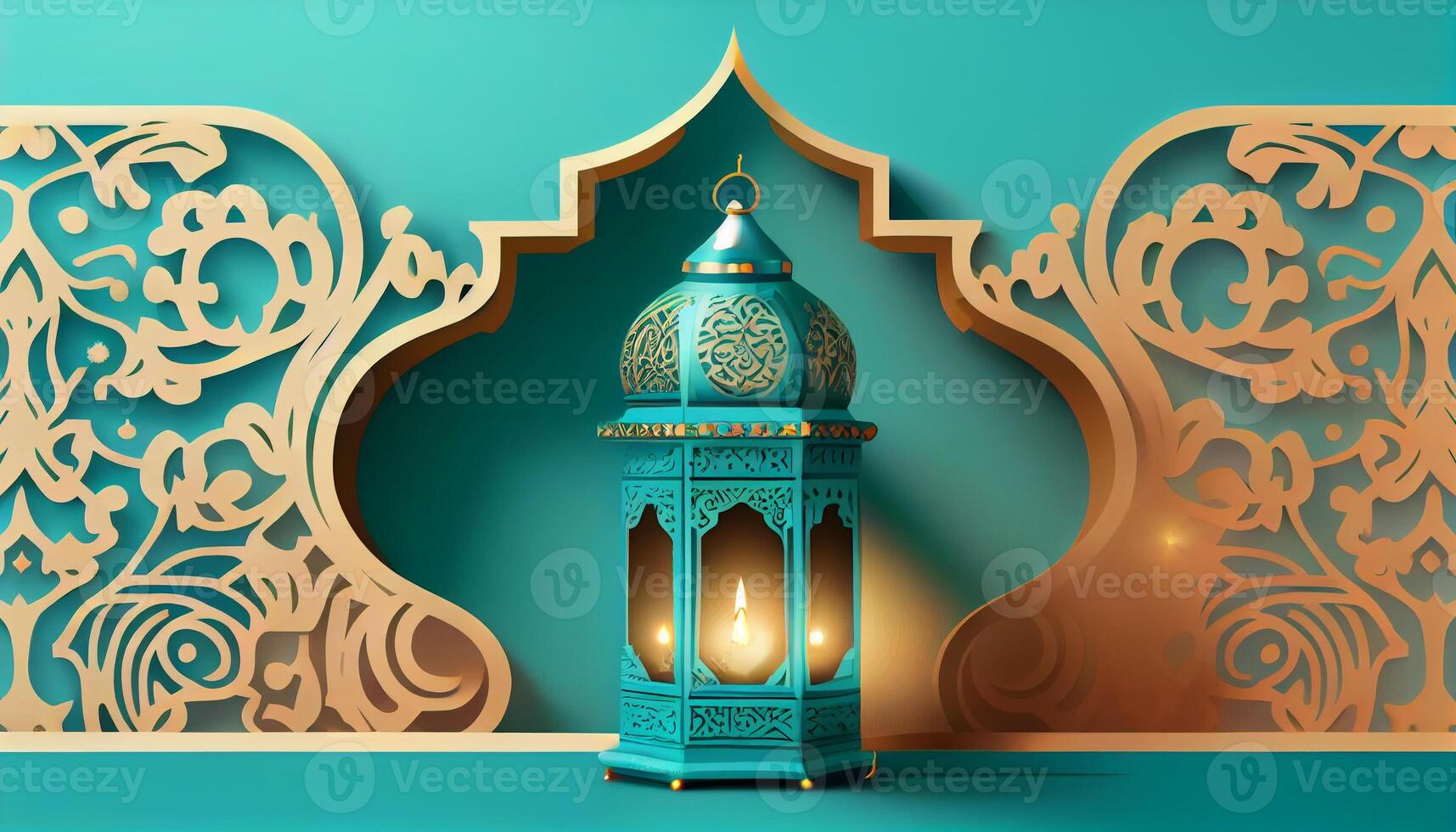 Mubarak Ramadan Kareem islamic muslim banner background. Generate Ai. photo