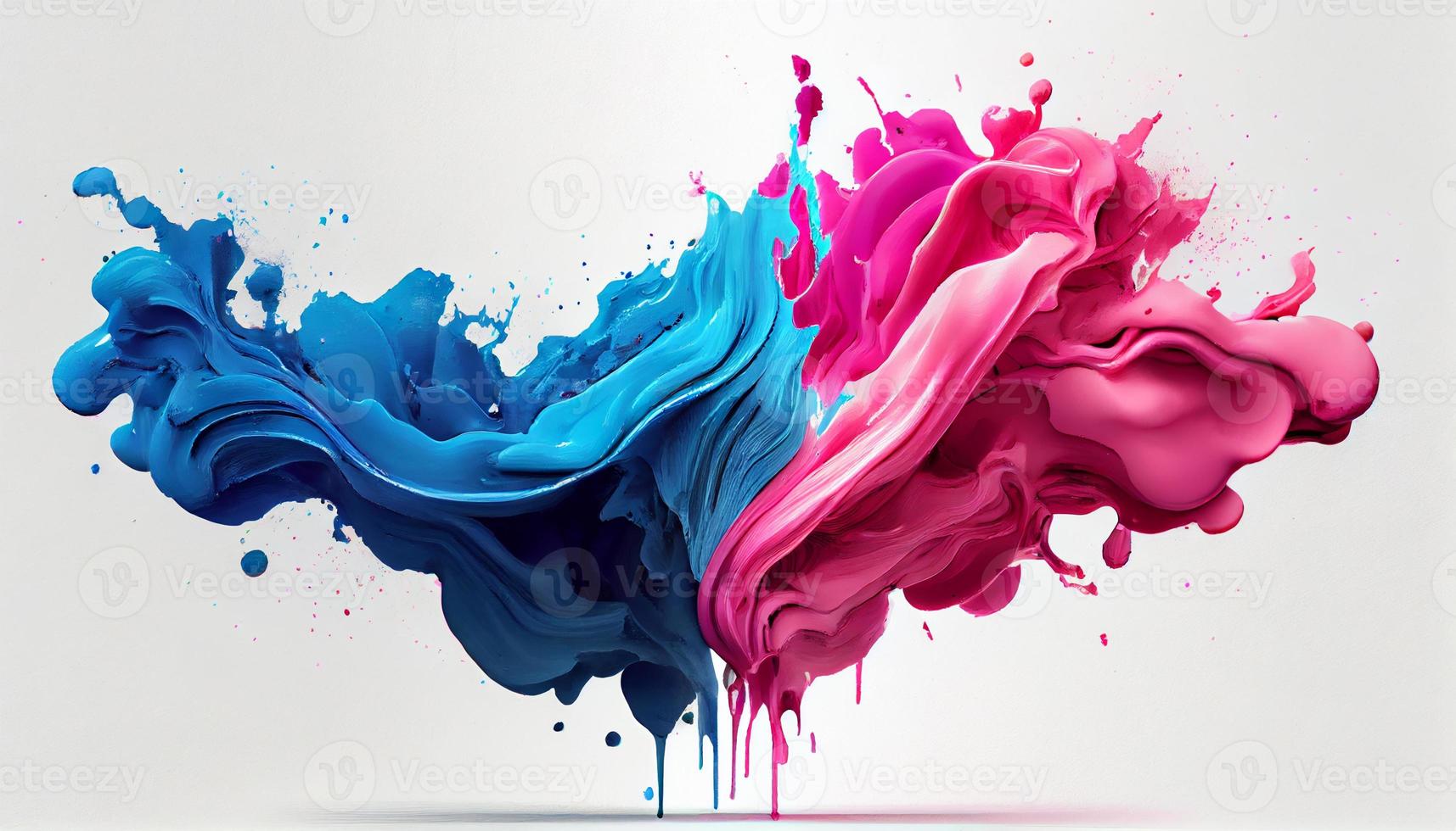 Blue and pink colorful paints that blend together on white background. Generate Ai. photo