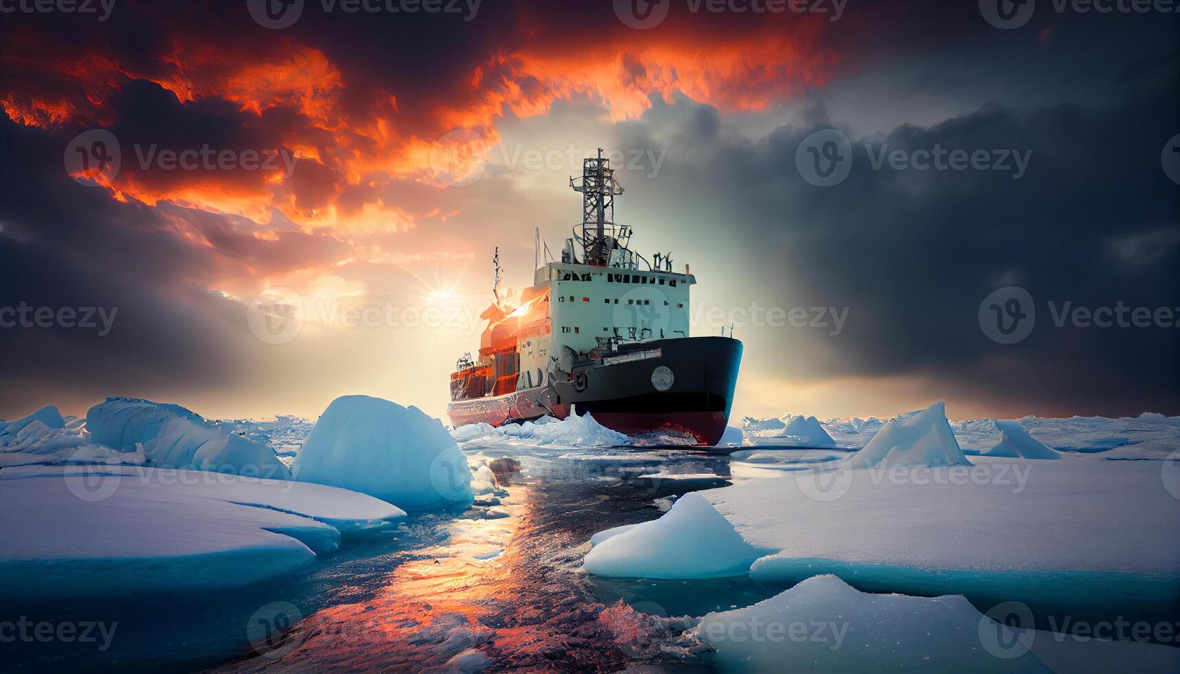 rompehielos rompe hielo montículos y hielo témpanos en el ártico océano. generar ai. foto