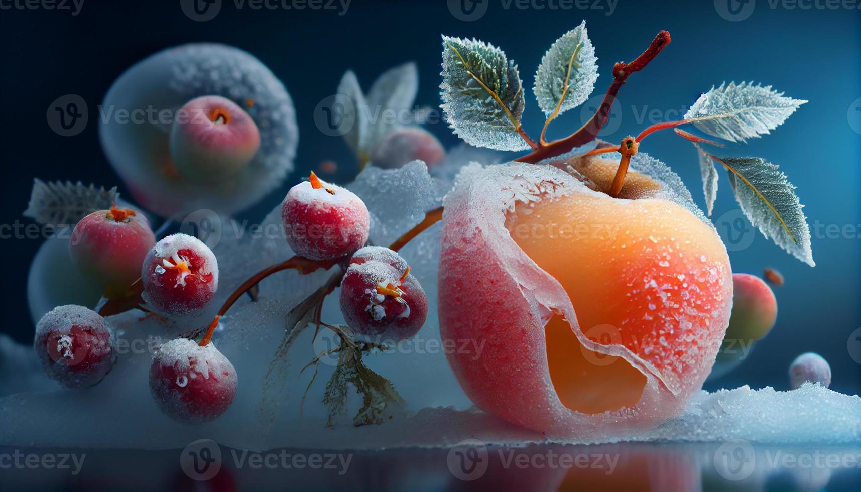 escarchado Fruta lleno fondo de pantalla, pantalla ancha formato. generar ai. foto