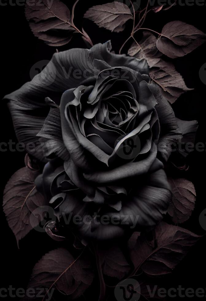 Photo black rose flower close up dark roses background. Generate Ai