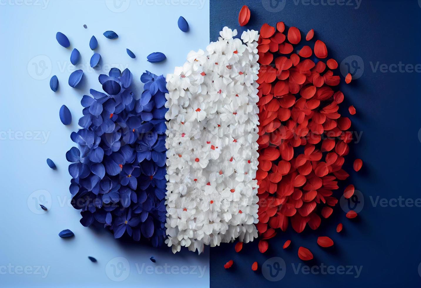 French flag made with flowers. Generate Ai photo