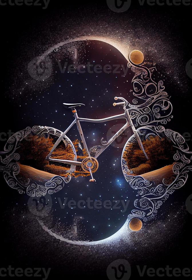 Bicycle creative image made with starry night to form the bicycle shape . Generate Ai photo