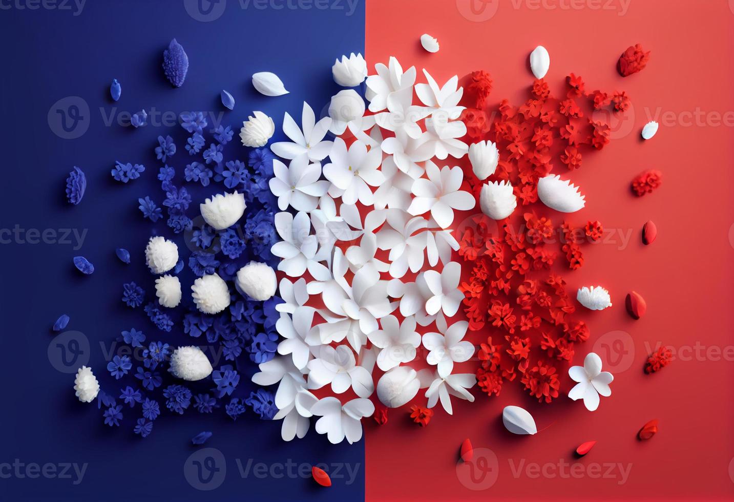 French flag made with flowers. Generate Ai photo