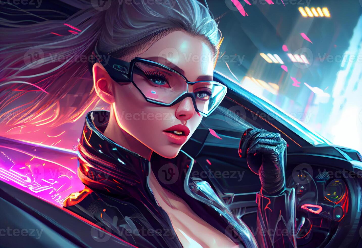 moda cyberpunk menina dirigir uma Super-carro ásia mulher com futuro  digital copos, realista. ai gerado 25471470 Foto de stock no Vecteezy