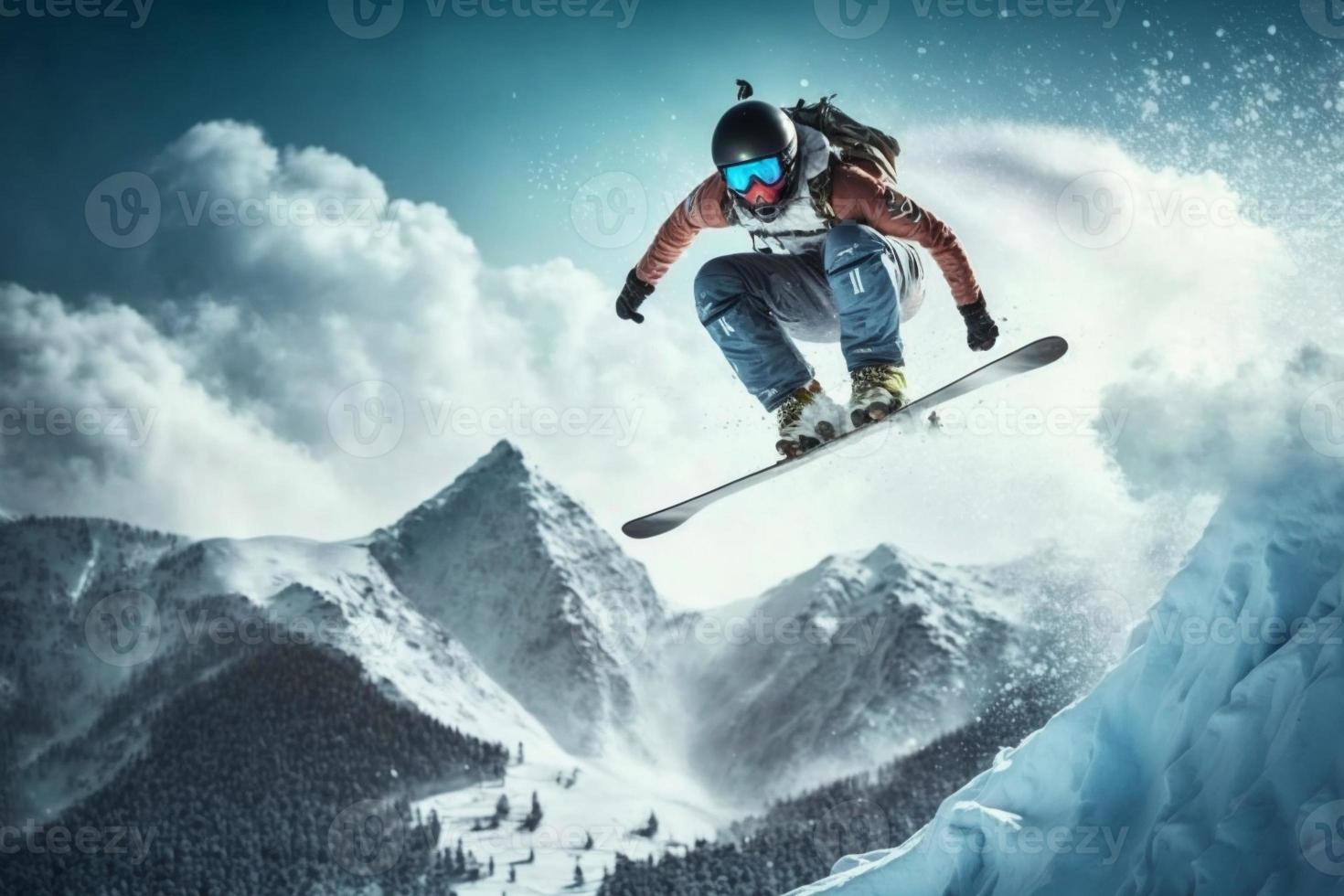 extremo atleta Deportes esquí saltar en montaña. generar ai foto
