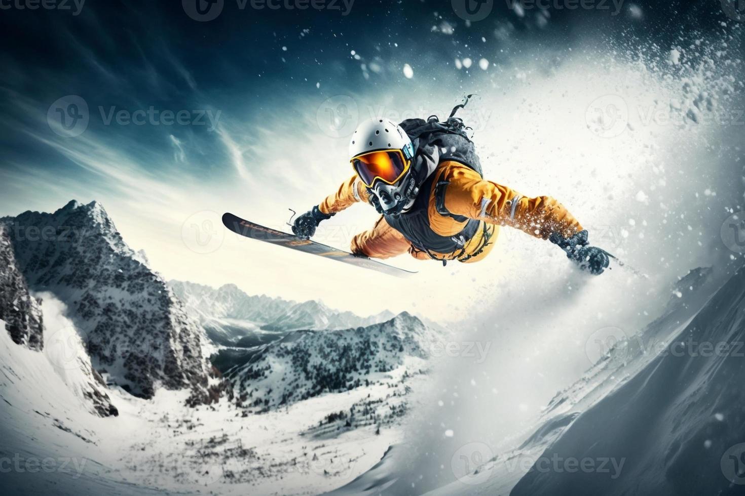 Extreme athlete Sports ski jump on mountain. Generate Ai photo