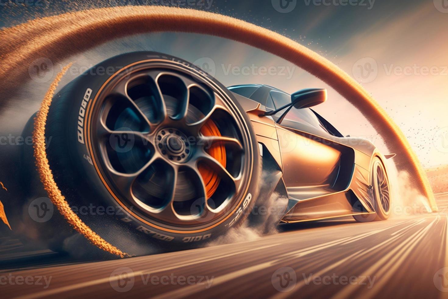 3D rendering , Sport Car Raceing on race track , Car wheel drifting.Generate Ai photo