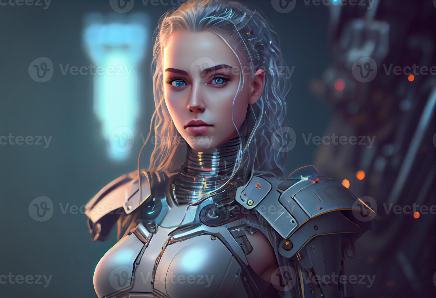 Artificial intelligence a humanoid cyber girl with Technology smart robot Ai. Generate Ai photo