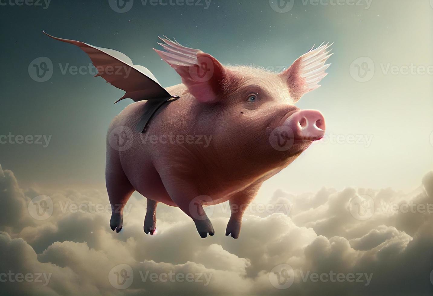 Pigs fly in the sky. Generate Ai photo