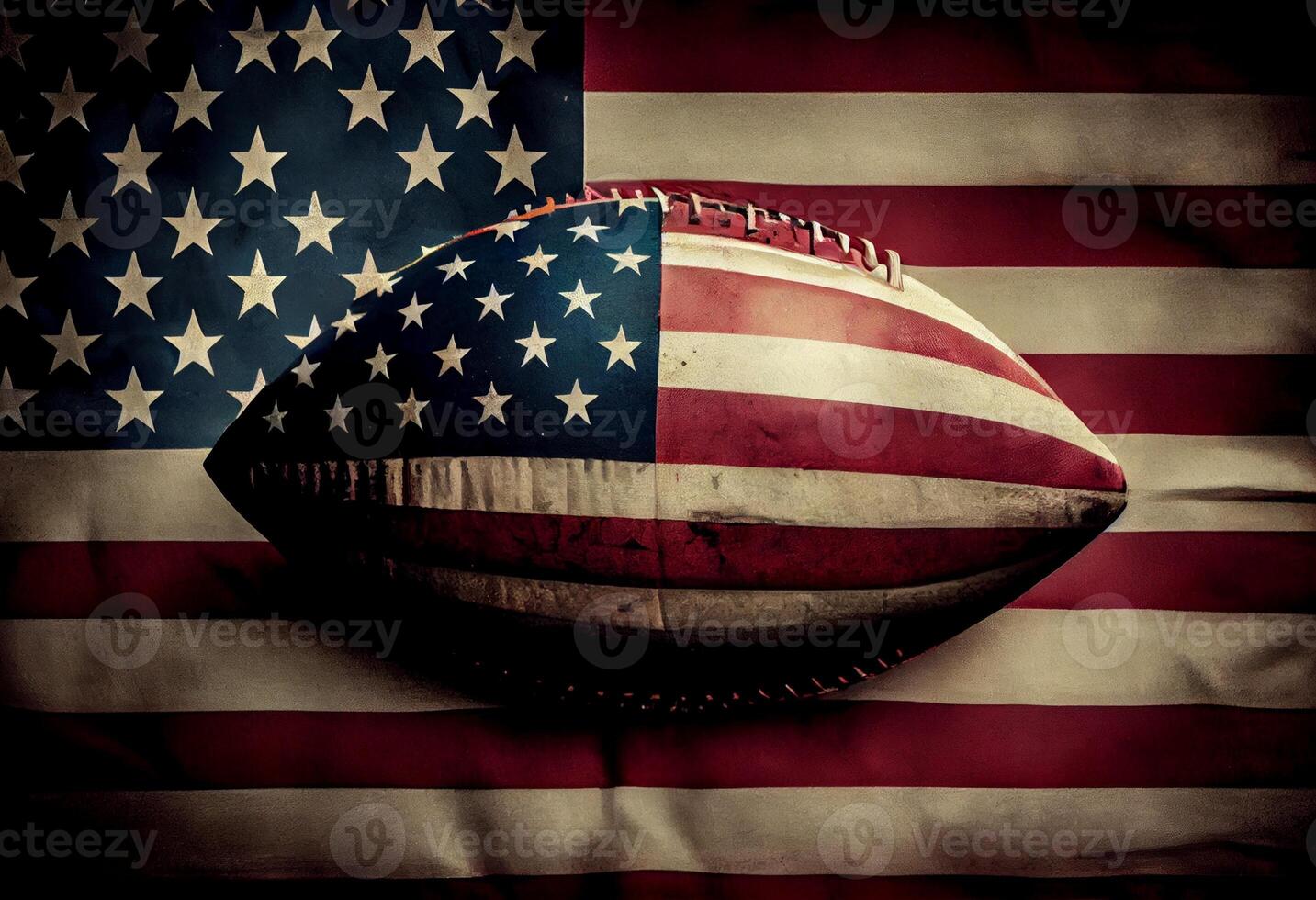 American football on the American flag. Generate Ai photo