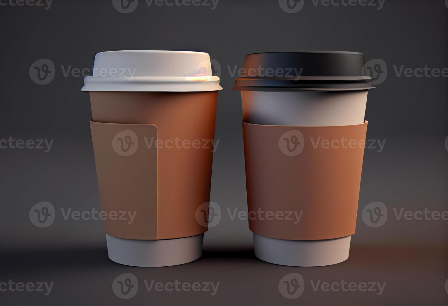 3d two paper coffee cups isolated , take away coffee cups. Generate Ai photo