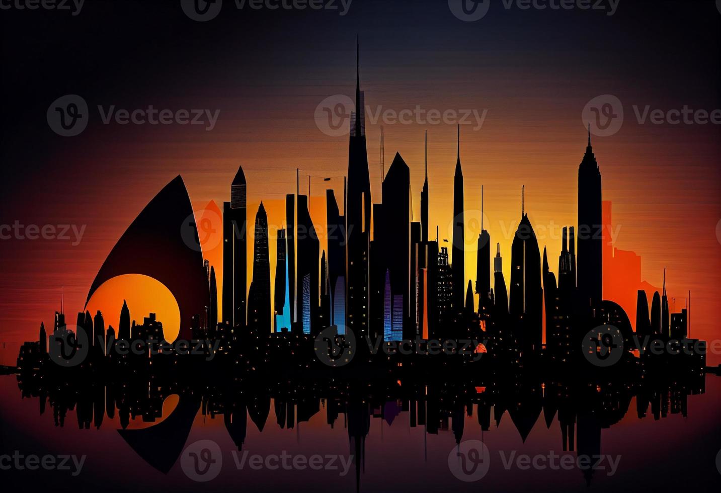 Modern Megapolis city future , City silhouette skyline. Generate Ai photo