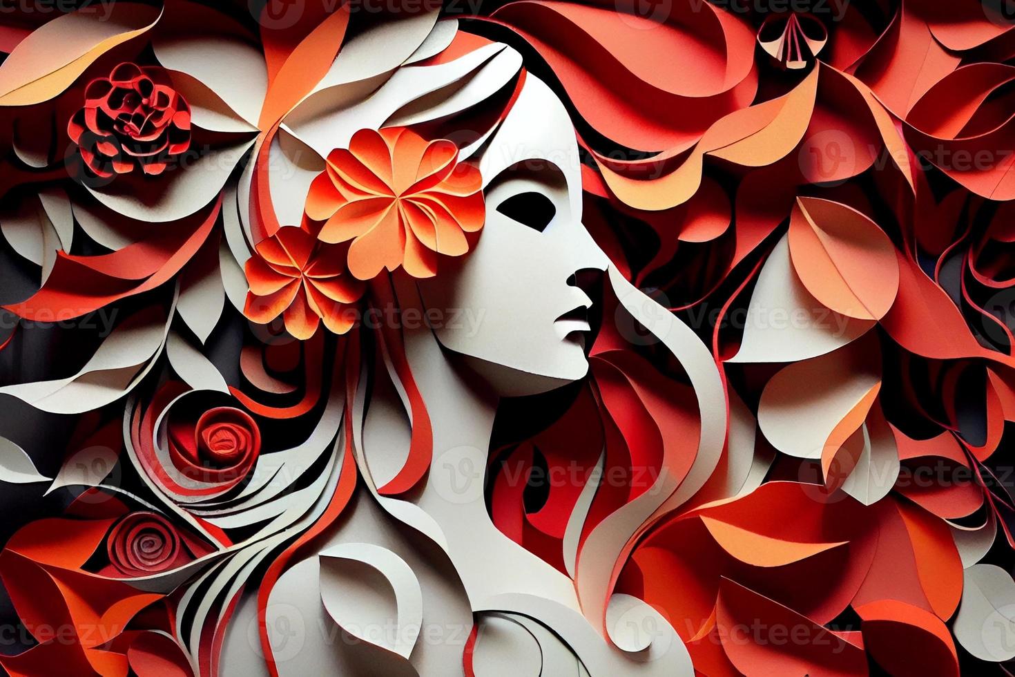 papel Arte , resumen mujer con flores composición. generar ai foto