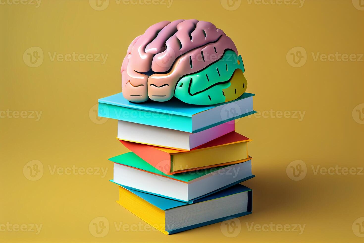 humano cerebro con libros, yo cuidado y mental salud concepto, positivo actitud, creativo mente. generar ai foto