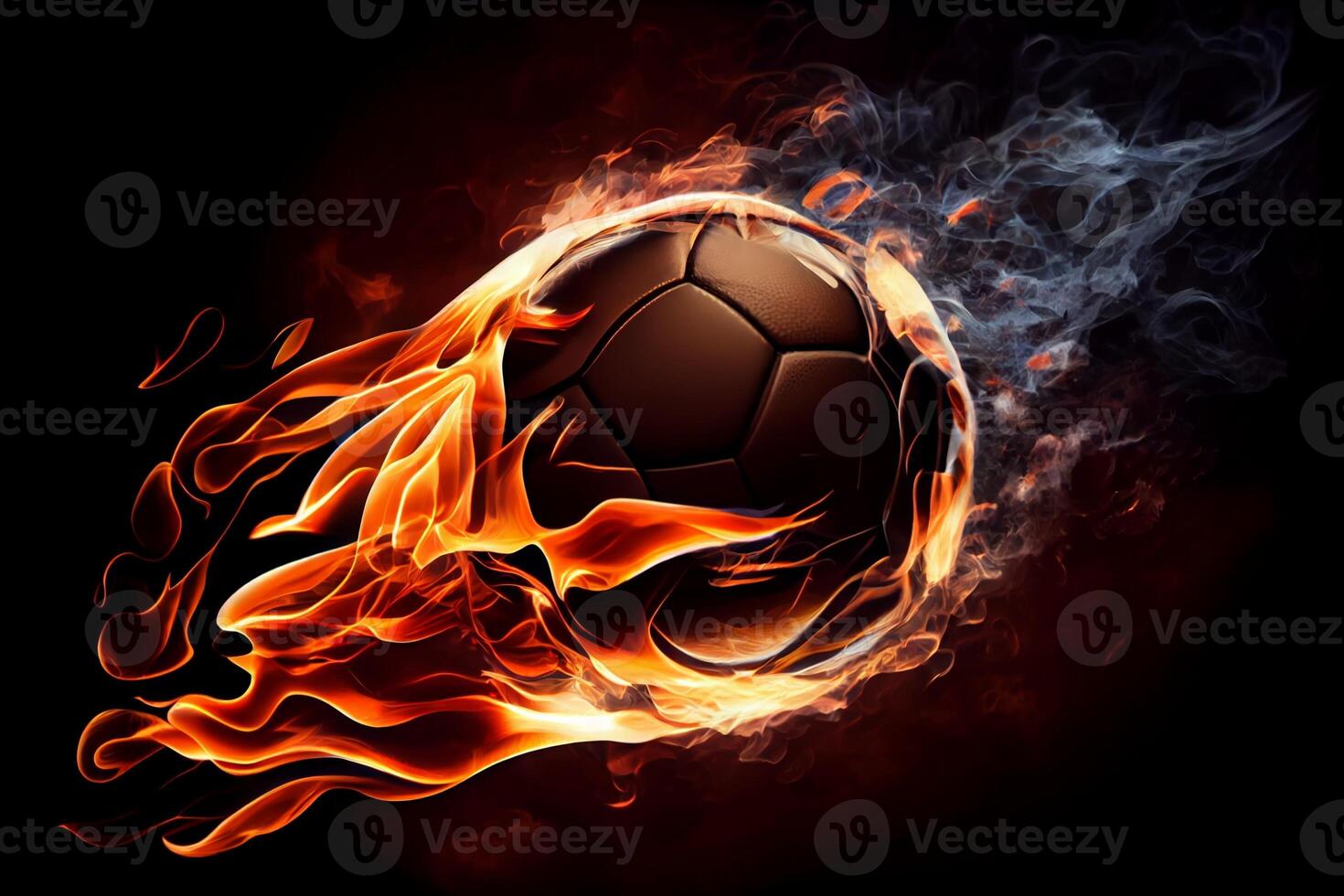 Football on fire flying, on bright background. Generate Ai photo